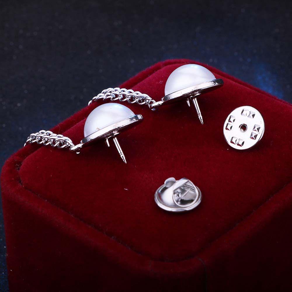For Men Girl Double Chain Double Layer Women Brooches Korean Pin Pearl Collar Pin Collar Brooch