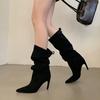 Осенне-зимняя мода, облегающие ботфорты до колена, женские, сексуальные, с острым носком, на низком тонком каблуке, женские длинные ботильоны