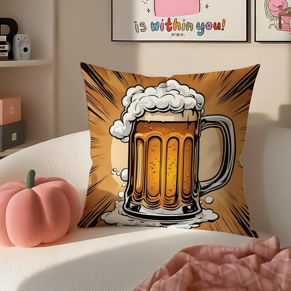 Rustic Cozy Art Beer Wine Retro Style Cushion Cover Pillowcase Short Plush Invisible zipper Room Sofa Cushion Cover