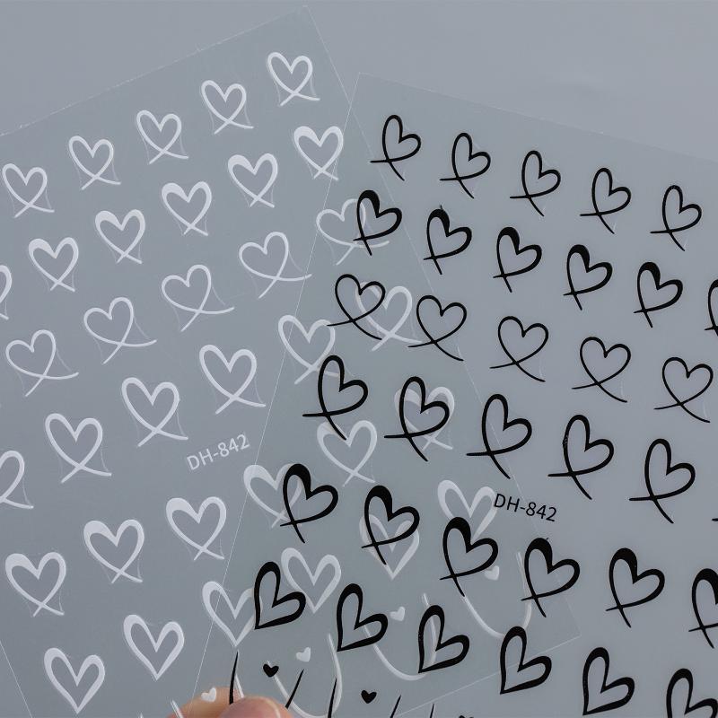 1 лист Наклейки для нейл-арта 3D Милое сердце Белые Золотые Серебряные Линии Сердце Любви Декали для ногтей DIY Клейкий Слайдер Маникюрные Украшения