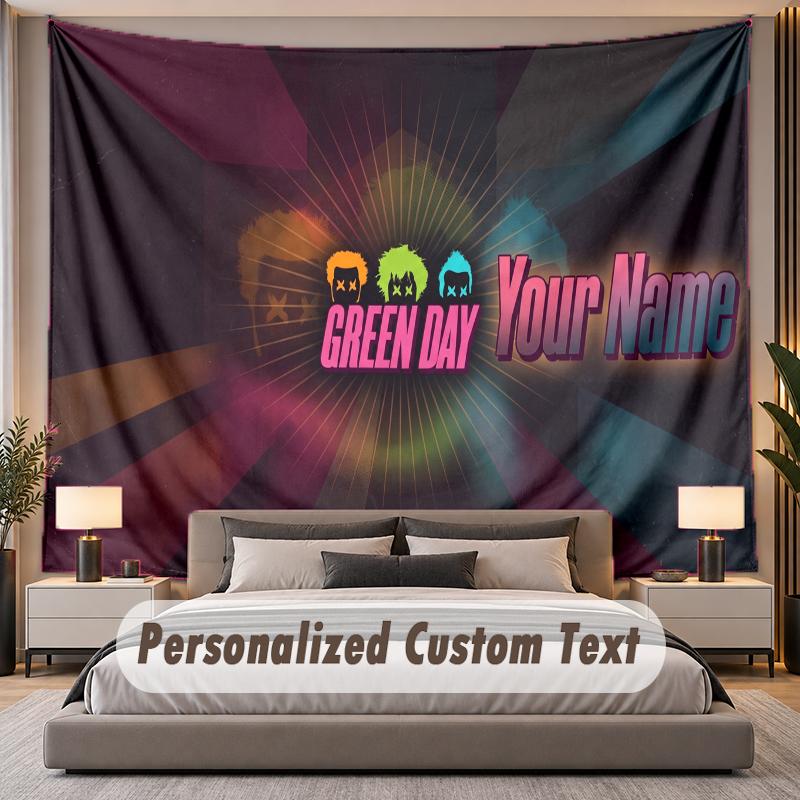 Custom Name Text Tapestry Green Day Personalized Polyester Wall Tapestry For Bedroom And Room