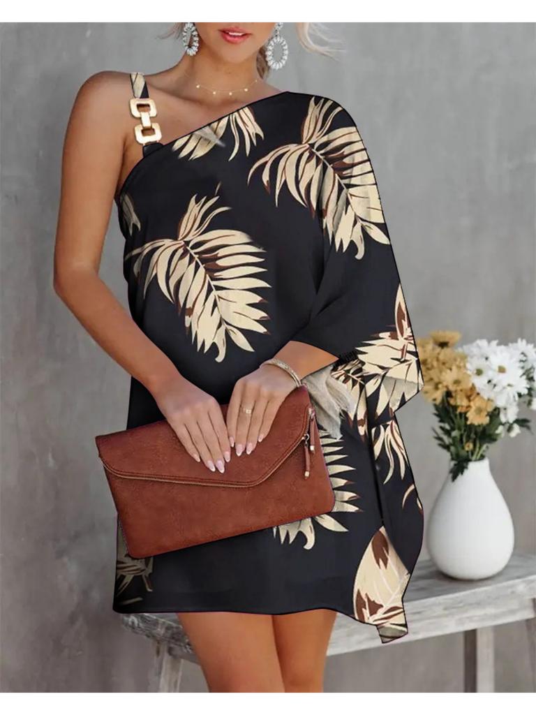 Платье с цветочным принтом на одно плечо, облегающее талию, элегантное платье на бретельках для женщин, свободные платья без рукавов, повседневное платье с открытой спиной