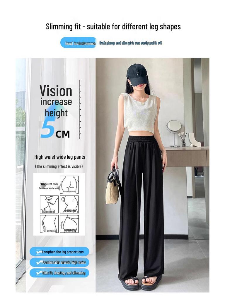 Ice Silk High Waist Wide Leg Sweatpants - Women's Summer Slimming, Loose Casual Pants