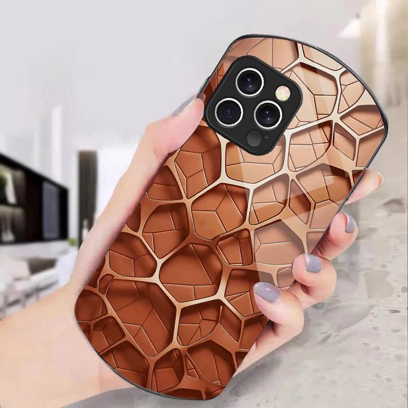 Крутой сотовый цвет для iPhone 11 12 13 14 15 16 Pro Max Plus Mini 7 8 Se 2020 X Xs Xr Эллиптический закаленный стеклянный чехол для телефона