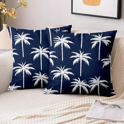 Pieces Navy Blue Palm Tree Print Throw Pillow Covers Pattern Cushion Cover Suitable for Sofa Bedroom Car Pillow Cover