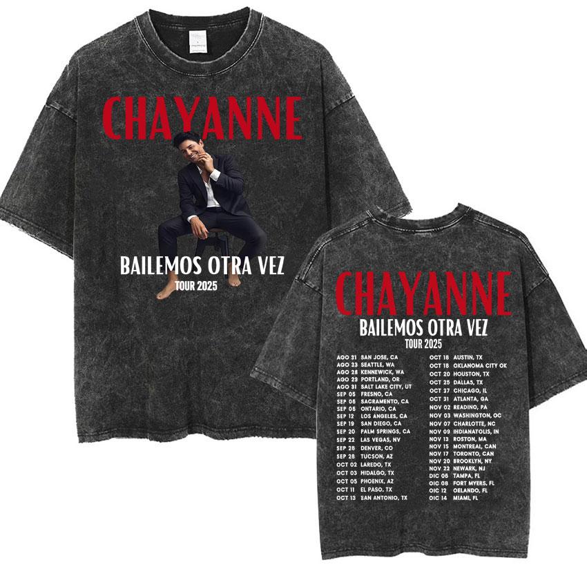Rapper Chayanne Bailamos Otra Vez Album Tour 2025 Double Sided T-shirts Women Men's Vintage Washed Short Sleeve Hot Sale T Shirt