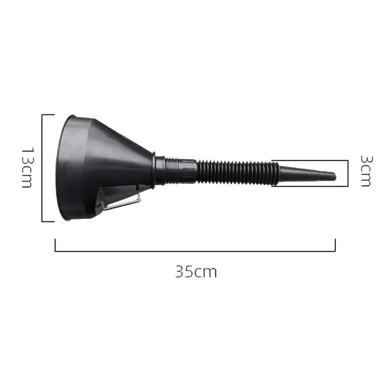 Black Car Extension with Safety Handle Nozzle Funnel Engine Oil Gasoline Strainer Plastic Rubber Funnel Refueling Tools