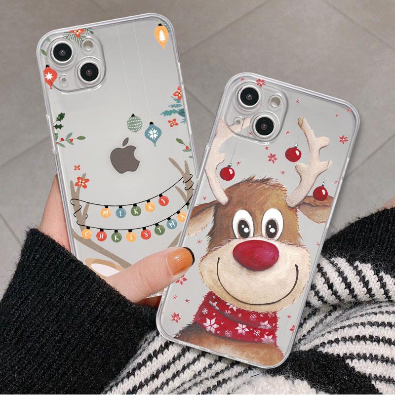 Рождественские подарки на Новый год чехол с изображением лося для iPhone 14 11 12 Pro 13 Pro Max XR XS X 6s 7 8 Plus SE 2020 13 Mini Роскошный прозрачный чехол