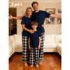2026 New Year Family 2-Piece Holiday Set, Stylish Short Sleeve Shirts & Vintage Plaid Long Pants,Dinners