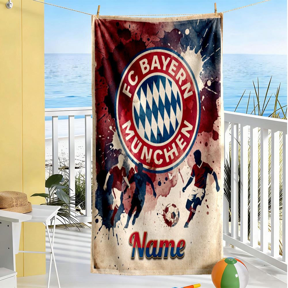 Bayern Munich Soccer Art Personalized Text Beach Towel Super Soft Microfiber Quickdry Fabric