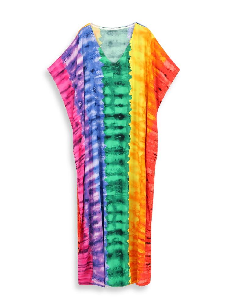 EDOLYNSA Стильный красочный женский богемный халат, длинное платье, свежее платье для отдыха, непринужденное домашнее платье, пляжная одежда, накидка Q1546