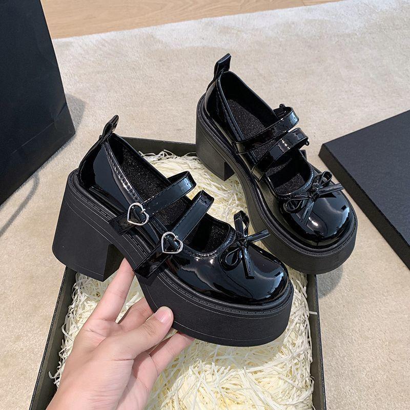 Туфли-лодочки на толстом высоком каблуке из маленькой кожи женские 2025 осень новая японские увеличивающие рост французские универсальные туфли Мэри Джейн