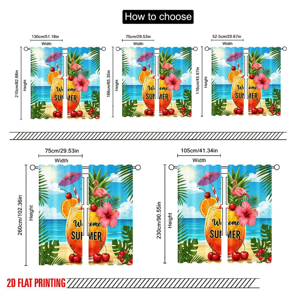 2 шт. 2D плоская печать Вечеринка Занавески Добро пожаловать Лето Тропический напиток Полиэстер Без электричества Праздничное Использование для дома