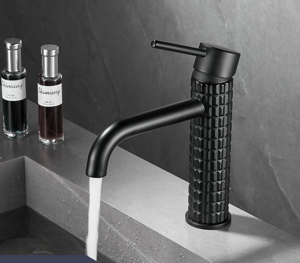 Tuqiu Brush Gold Bathroom Basin Faucets Art Carved Sink Mixer Tap Hot & Cold Deck Mounted Grey Lavatory Crane Water Tap