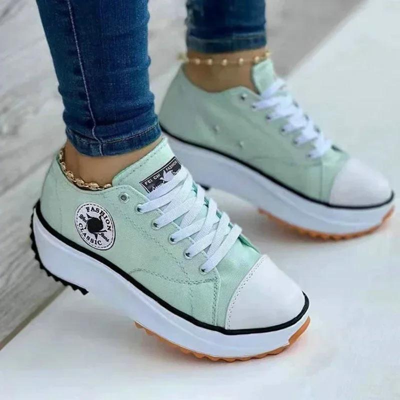 Canvas Ladies Casual Sneakers Autumn Brand Women's Casual Shoes Flat Lace-Up Walking Shoes for Women Ladies Shoes On Offer
