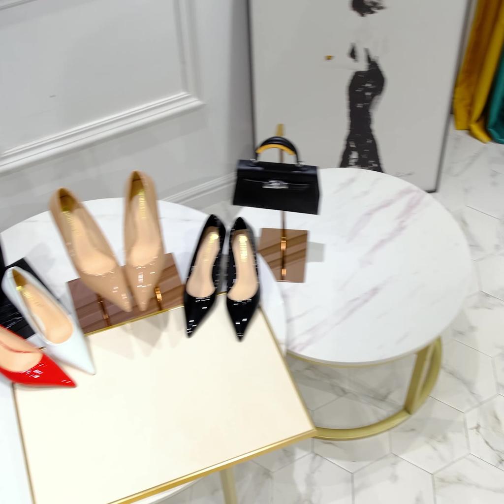 Женские оригинальные рабочие туфли на каблуках из лакированной кожи с низким вырезом, блестящие туфли-лодочки с длинным носком и неглубоким вырезом, красные, белые, нулевые, модельные туфли