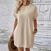 Женское летнее платье, однотонное, с круглым вырезом, с короткими рукавами, свободные боковые карманы, повседневное, дышащее, мягкое, повседневное, для офиса, свиданий, мини-платье