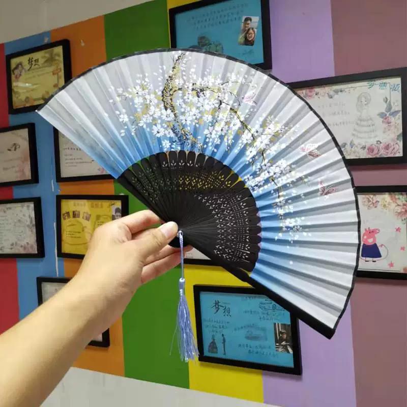 Chinese Style Folding Fan for Men, Portable, Retro Style, Classical, Traditional Hanfu, Black and Green, Bamboo Design