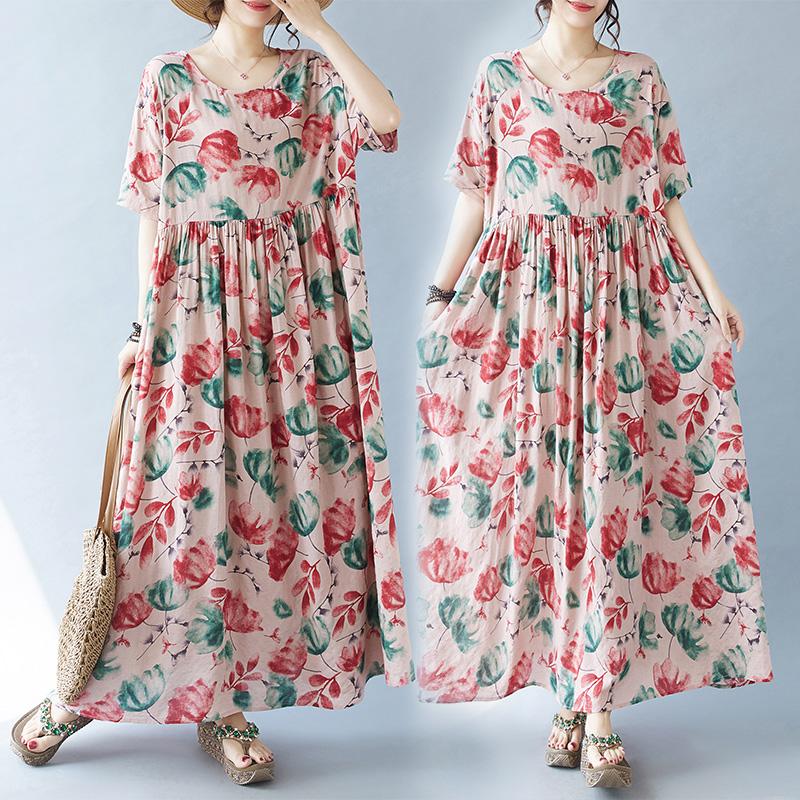 DIMANAF 2024 Летнее женское богемное свободное платье больших размеров в винтажном стиле, базовые длинные платья с цветочным принтом, новинка