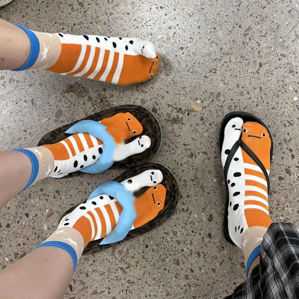 1pair Breathable Short Socks Casual Fish Pattern Socks Fashion Tabi Socks Daily Wear