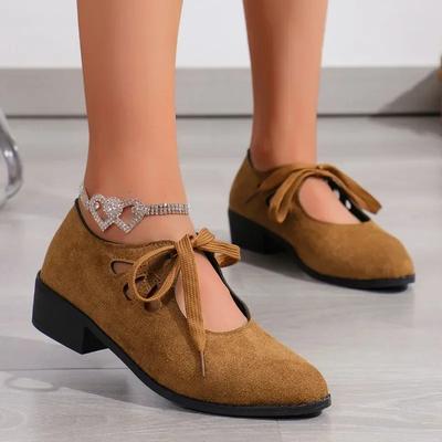 2025 Горячая Распродажа Женская Обувь На Шнуровке Женские Туфли-Лодочки Осень Острый Носок Мелкие Однотонные Уличные Повседневные Массивные Каблуки Обувь Большого Размера