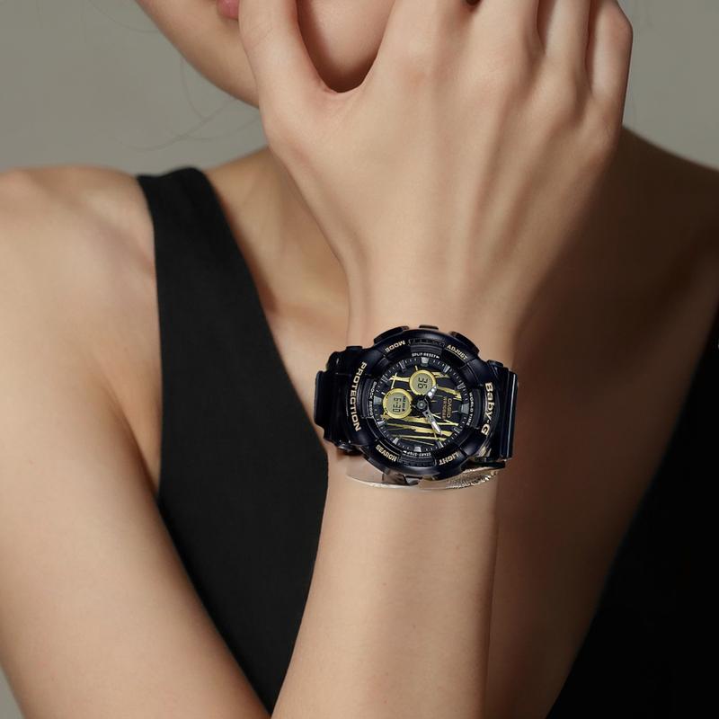Casio BABY-G Art Sports Большой циферблат Двойной дисплей Многофункциональный Кварцевый механизм Ремешок из смолы Японские и корейские часы Женские часы Черные BA-120SP-1A