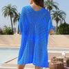 Women's Mesh Crochet Swimwear Cover-Up V-Neck Short Sleeve Hollow Out Beachwear Loose Fit Bikini Cover Up Dress for Vacation Travel