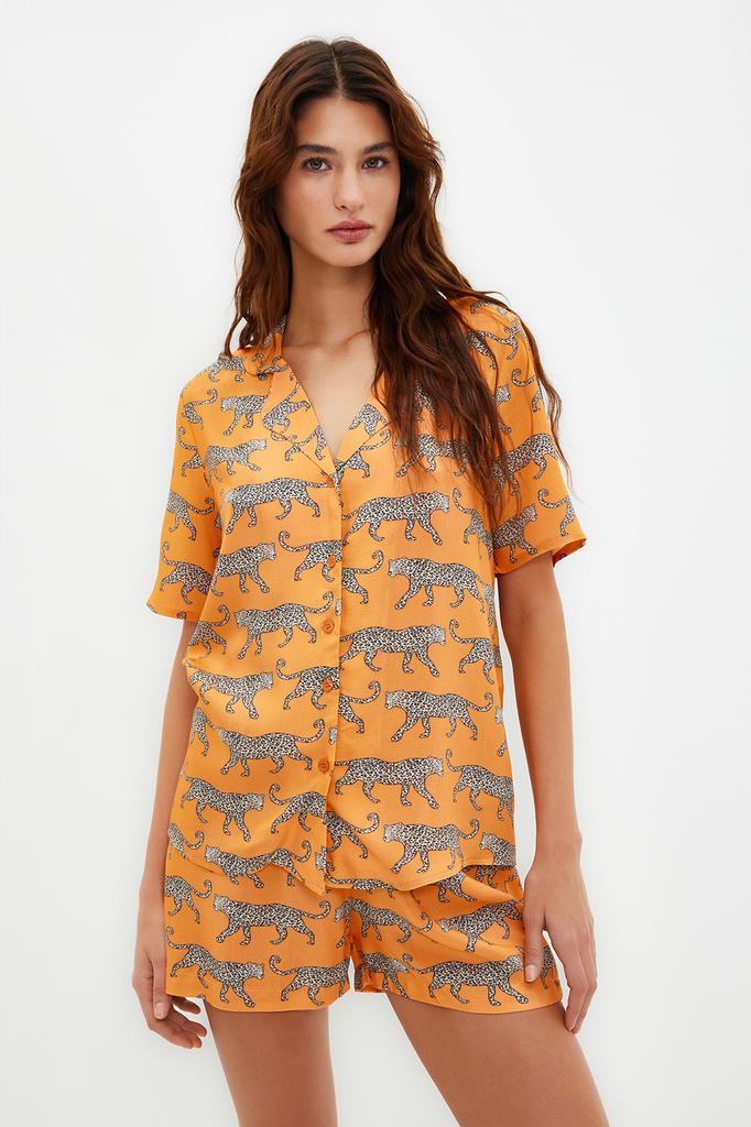 Women's Style Homewear Sleepwear White Multicolored 100% Cotton Fun Patterned Knitted Pajama Set