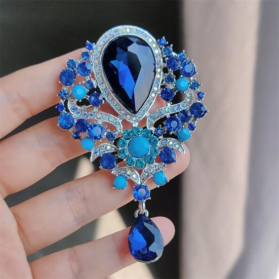 Elegant Water-drop Shape Brooch Shining Rhinestones Faux Crystal Inlaid Pin Wedding Party Badge Jewelry Gift