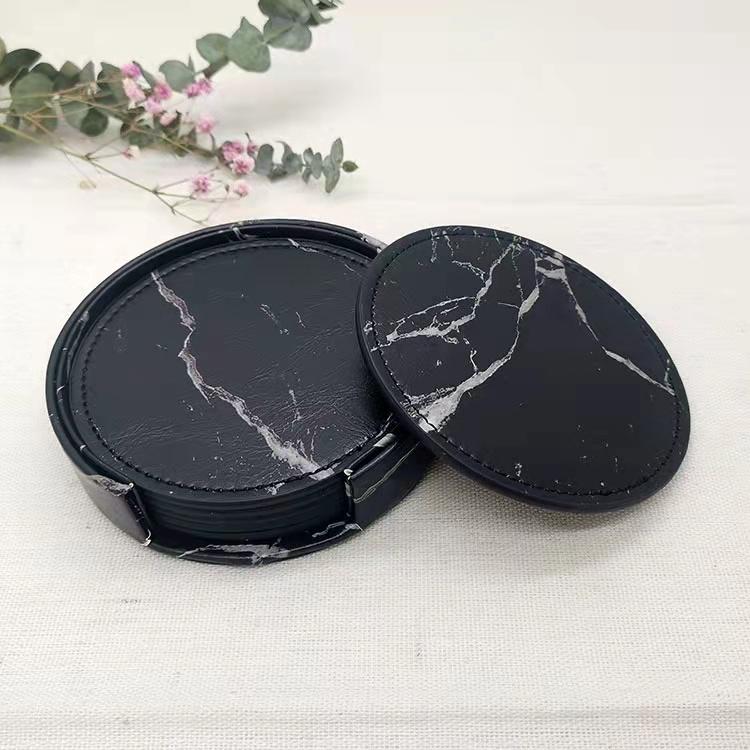 6 шт. набор ковриков для стола из искусственной кожи, круглые мраморные салфетки, подставки под чашки, напитки, подставки под горячее, кухонные принадлежности