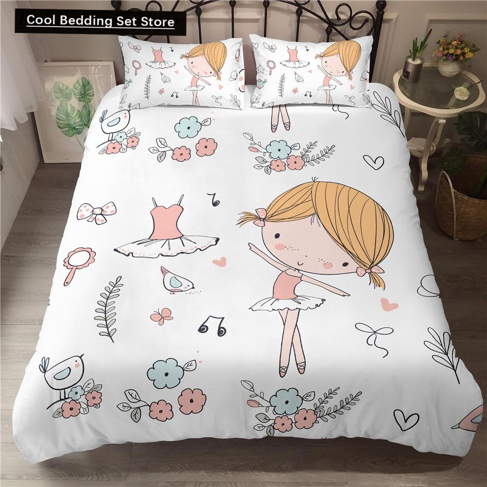 Мультяшный балетный танцующий девочка пододеяльник комплект постельного белья в стиле принцессы для двоих детей для девочек скандинавский покрывало для кровати полный двуспальный размер Queen King