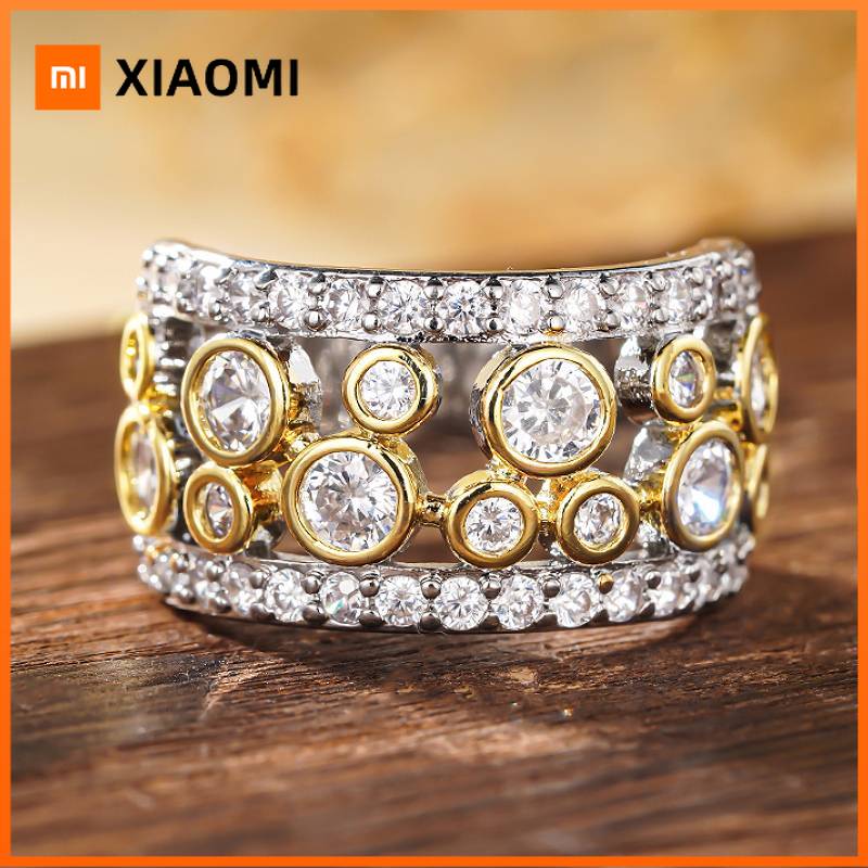 Xiaomi Женское кольцо Huitan с полым дизайном, модное, роскошное, для вечеринки, двухцветное, свадебные, очаровательные, благородные украшения, инкрустированные сверкающими фианитами