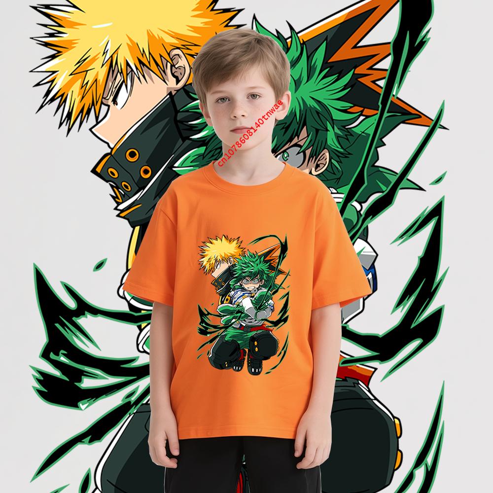 My Hero Academia Izuku Bakugo Anime Print Cotton T Shirt for Boys Kids Short Sleeve Tee Graphic Cartoon T shirts Casual Top