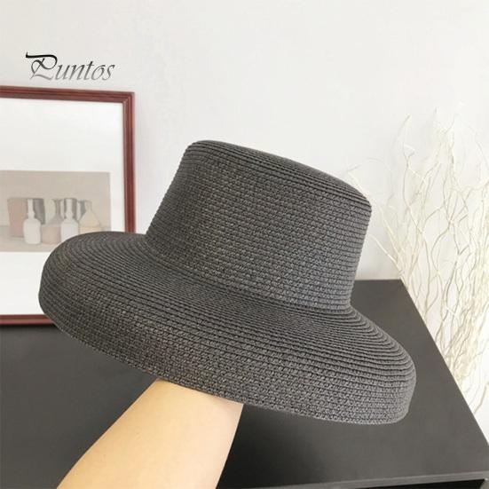 Women Summer Sun Hat Flat Top Large Brim Sun Protection Hat Solid Color Lightweight Straw Hat Beach Vacation Hat