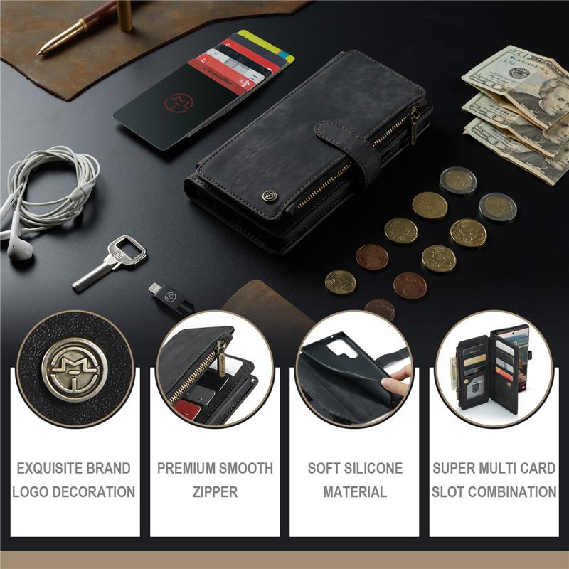CaseMe Кожаный чехол-книжка для Samsung Galaxy S26 Ultra S25 Edge S24 FE S23 S22 S21 S20 Plus S10 Note 20 Ultra с молнией, кошельком и карманом для карт, чехол