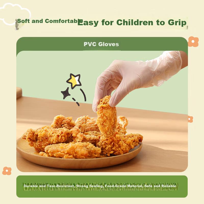 Aibushishou 5 Disposable Children's Gloves, PVC Food Grade, XS Size, 100 Pieces/box, for Home Use, Preschool Students, Oil-Proof, Hygienic