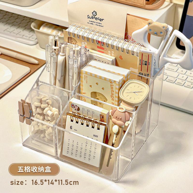 Прозрачный высококачественный настольный держатель для ручек, ящик для хранения карандашей, 5 ячеек, большая емкость, органайзер для канцелярских принадлежностей, подставка для ручек для домашнего офиса