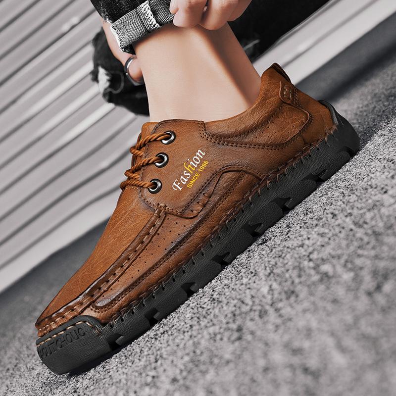 Fashion Handmade Men's Work Shoes Luxury Brand Leather Outdoor Casual Shoes for Men Dress Shoes High Quality Comfy Thick Bottom Shoes