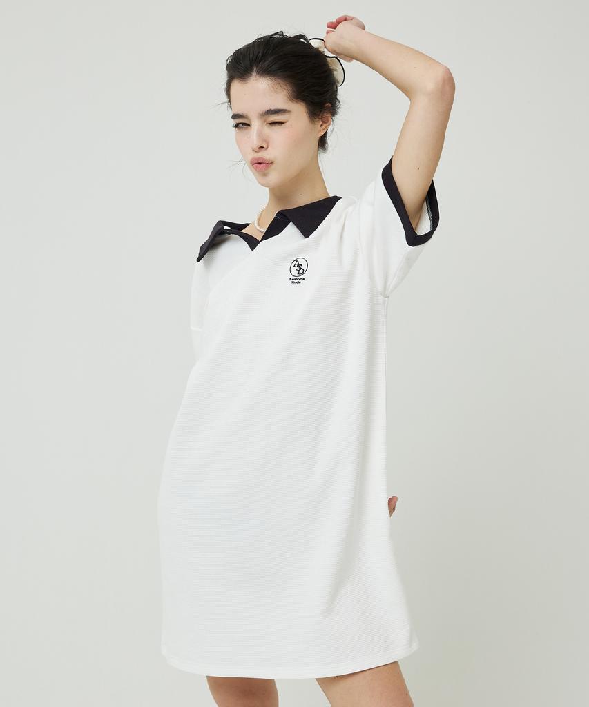 Awesome Studio Waffle Collar Contrast Dress Ivory