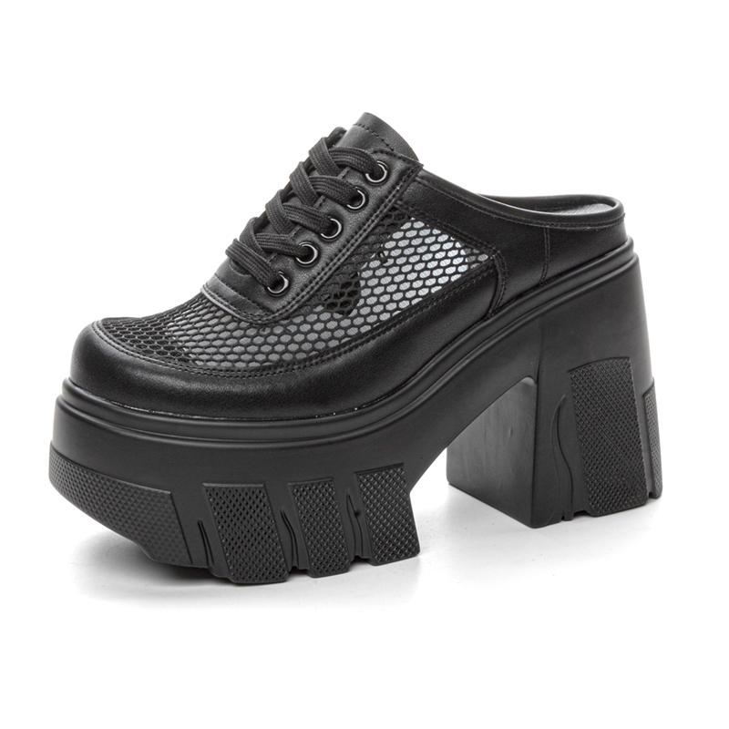 Женские тапочки на высоком каблуке, летние женские тапочки с закрытым носком, женские тапочки на платформе с сеткой высотой 11 см