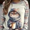 Design Sense 24 Ранняя осень Новый продукт Футболка с длинными рукавами и принтом кота Повседневная толстовка с капюшоном Европейский и американский стиль WA2