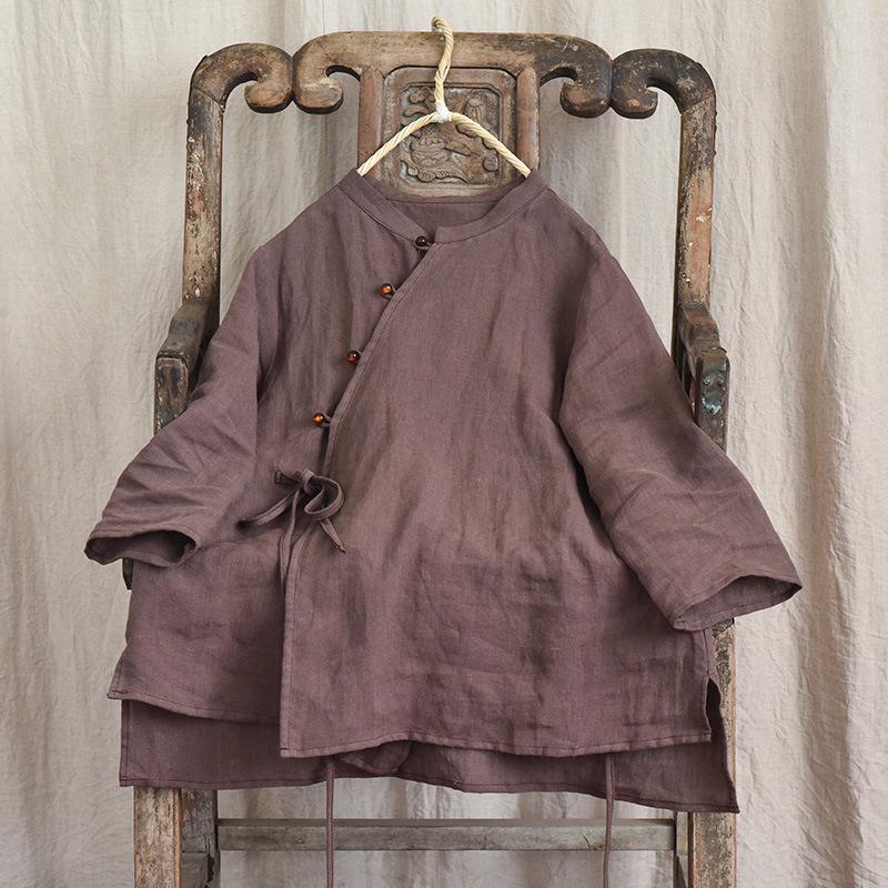 Johnature Женские рубашки в китайском стиле, топы, однотонные, с длинным рукавом, блузки, весенние женские рубашки на пуговицах