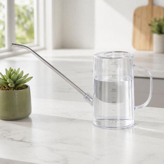 Garden Watering Can Steel Spout Transparent Body with Long Stainless Non-Slip Handle Watering