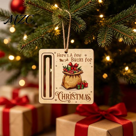 Santa Claus Hanging Decorations Rustic Reindeer Money Holder Ornament, Wooden Cash Gift Card Vintage Style Wood Ornaments Clip with Slot, Christmas