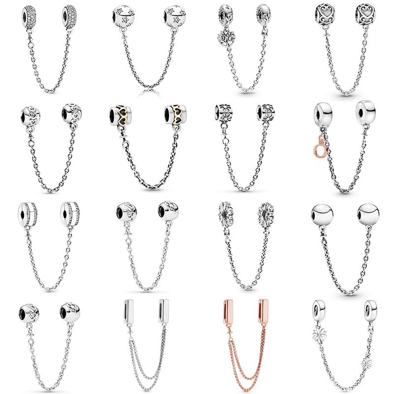 925 Sterling Silver Safety Chain Bead Charms Fit Original Bracelet DIY Attachment Clip Heart Star Jewelry Gift For Women