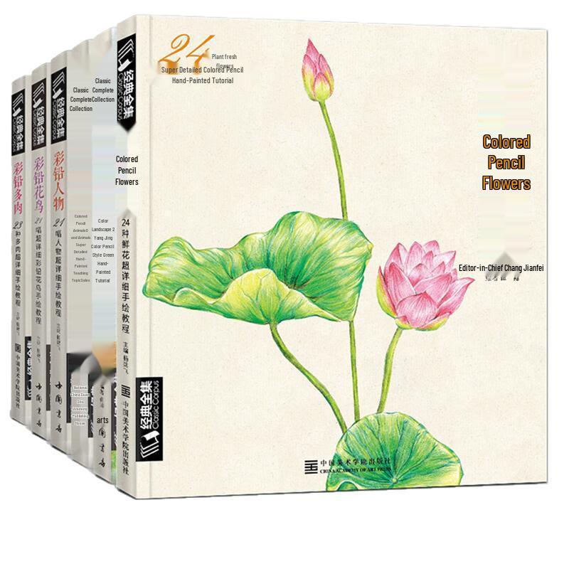 Классический набор цветных карандашей: 6 книг - Птицы, Цветы, Фигуры, Суккуленты, Пейзажи, Животные для начинающих