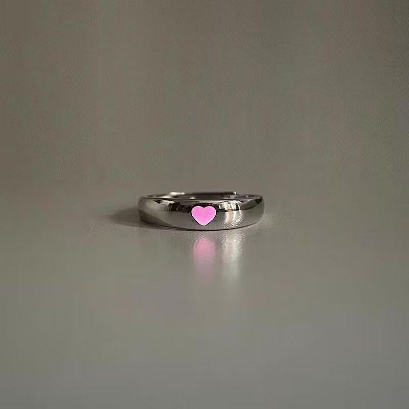 Luminous Ring Creative Glowing In The Dark Adjustable Couple Ring For Women Men Heart Rings Valentine'S Day Jewelry Gifts