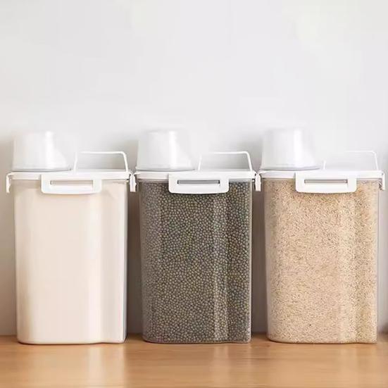 Grain Can Ergonomic Handle Measuring Cup Design Storage Container with Lid Plastic Transparent Grain Dispenser