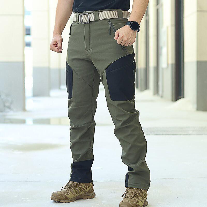Mens Softshell Pants With Fleece Lining Warm Windproof Outdoor Cargo Trousers Winter Hiking Camping