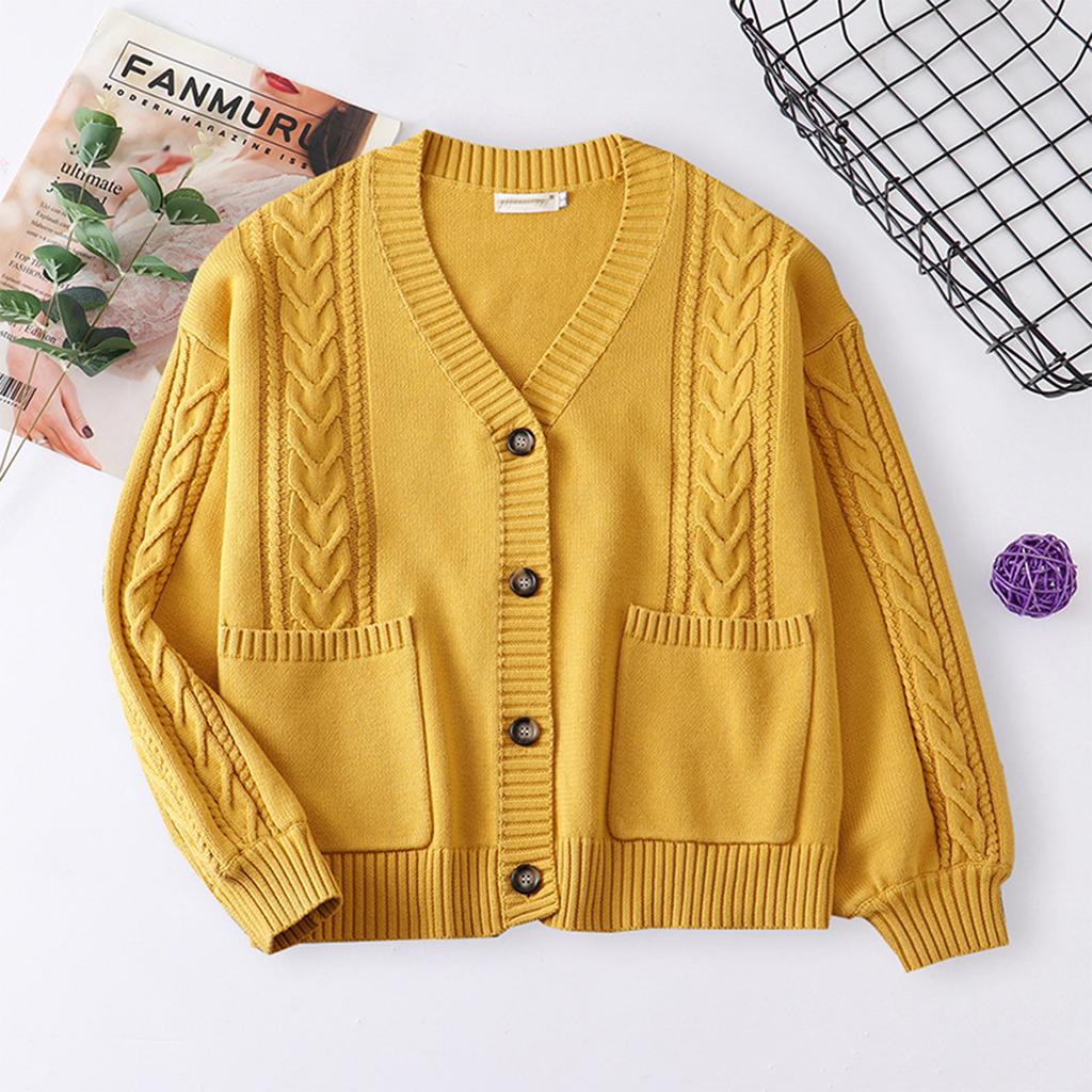 Женский однотонный кардиган на пуговицах с длинным рукавом, вязаный жакет, вязаный свитер
